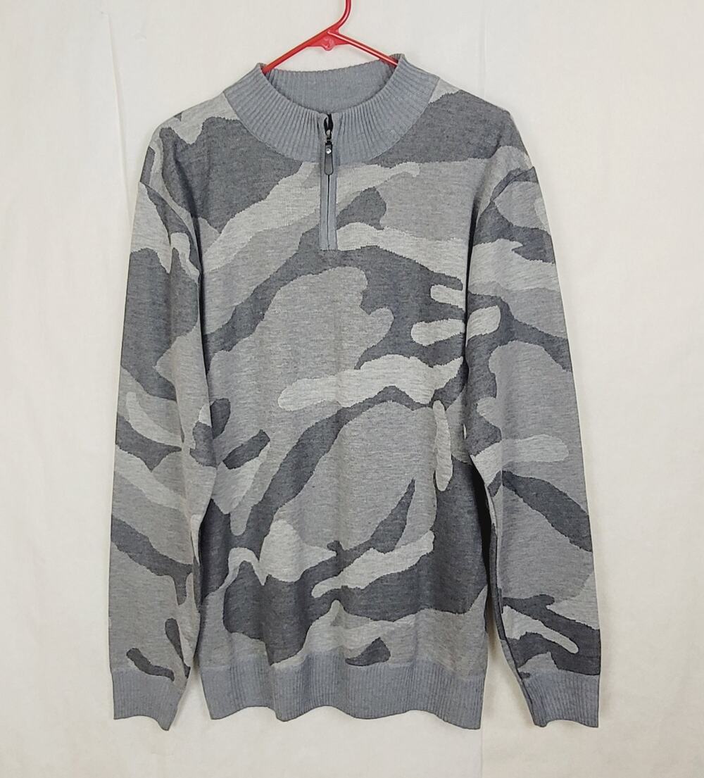 Whipper In grey camo quarter zip knit pull over sweater Size Large Golf Active